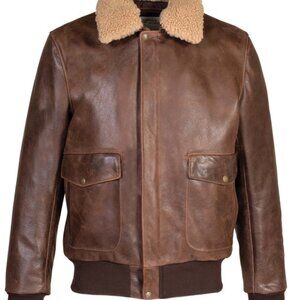 Schott NYC Men's Leather Bomber Jacket with Removable Shearling Collar - Size M